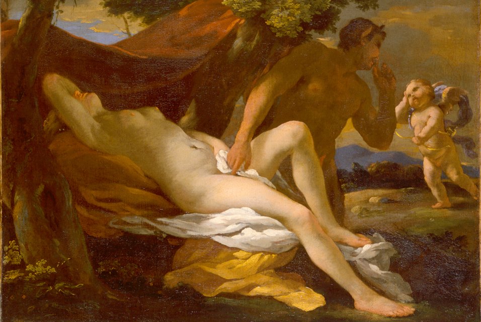 enten Jupiter og Antiope eller Venus og Satyr av Nicolas Poussin