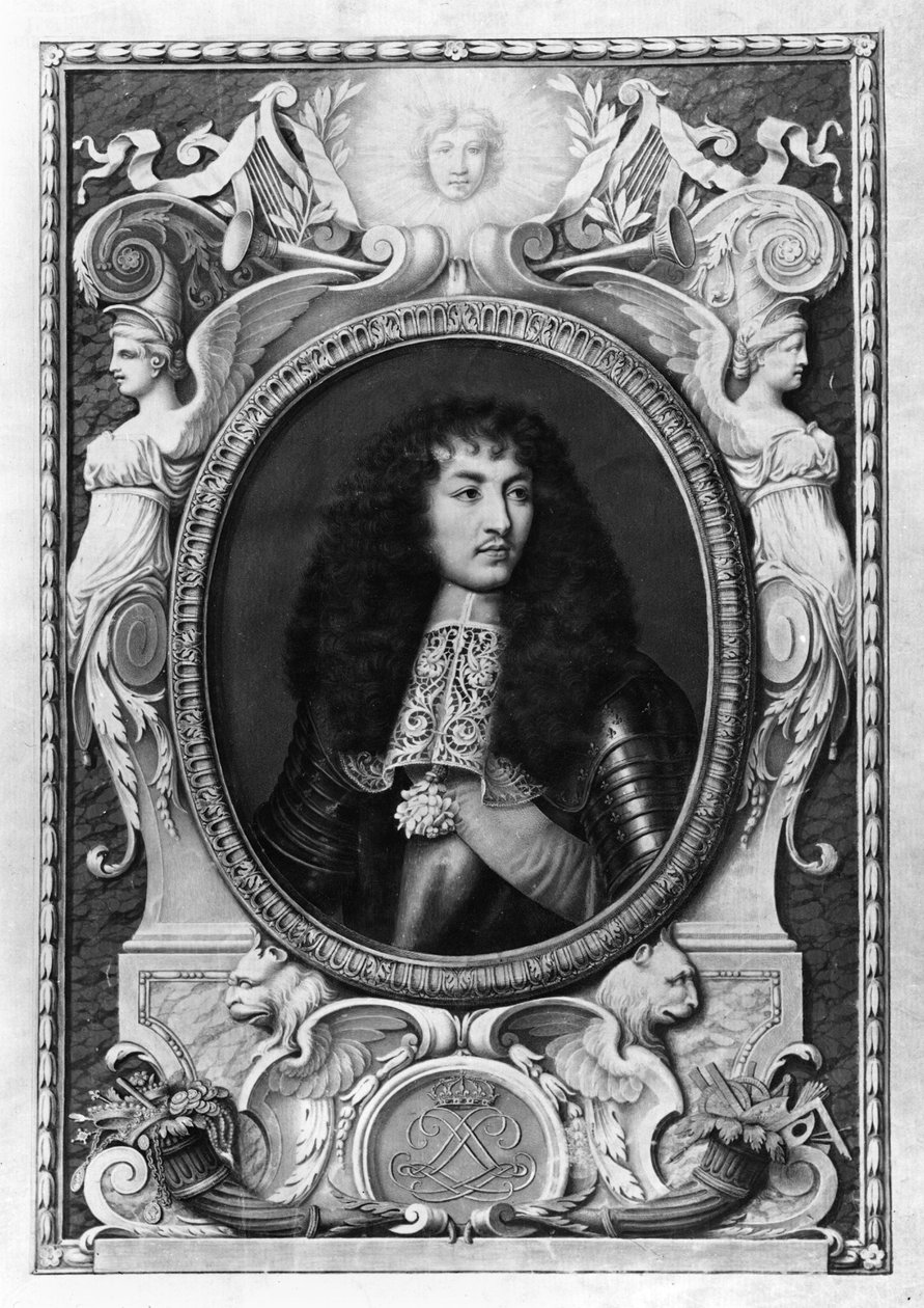 Medaljongportrett av Ludvig XIV (1638-1715) (wc på vellum) av Nicolas Robert