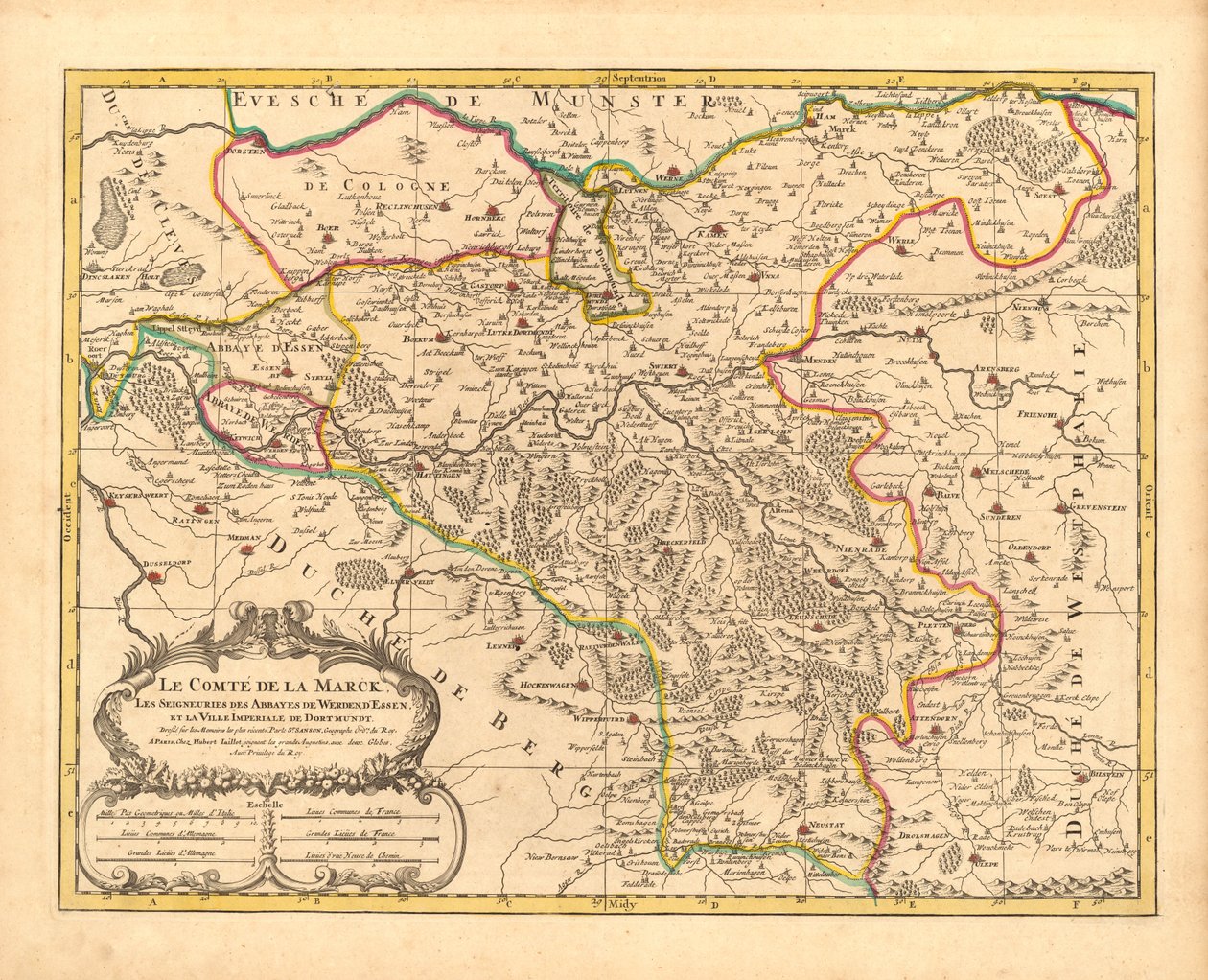 Kart over County Mark, y, 1681 av Nicolas Sanson
