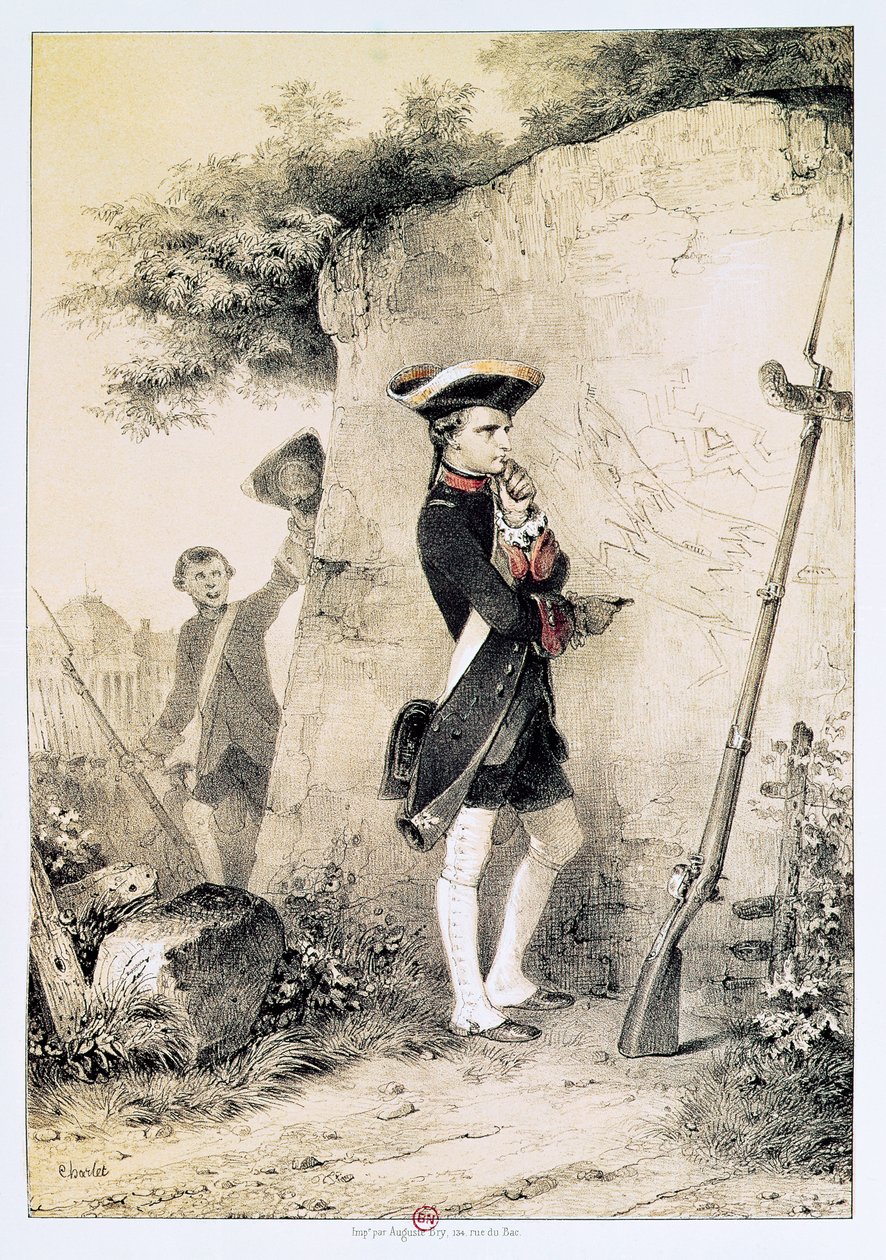 Napoleon I (1769-1821) ved Militærskolen i 1783, illustrasjon fra 