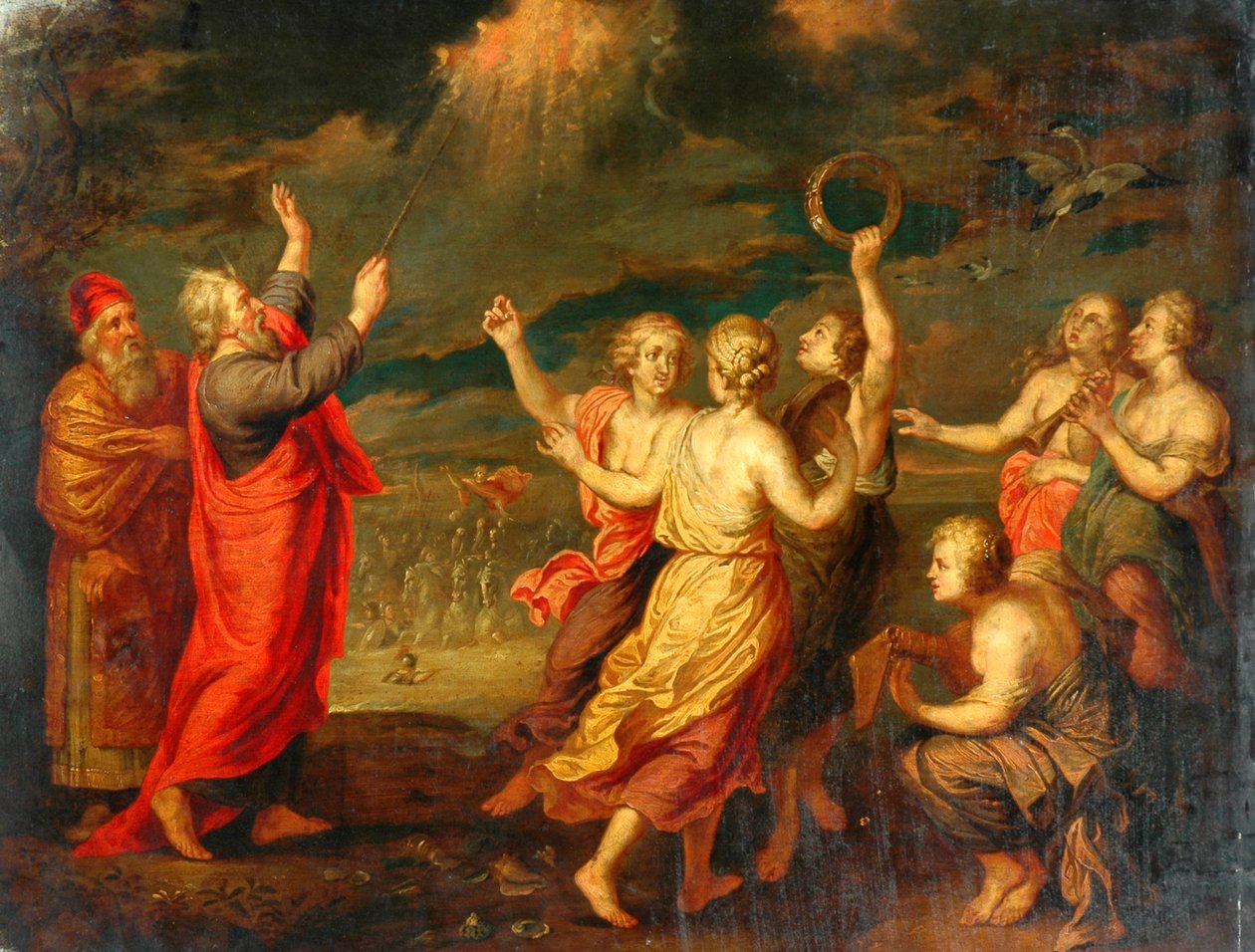 Israelittene gleder seg etter å ha krysset Rødehavet (olje på kobber) av after Nicolas Poussin