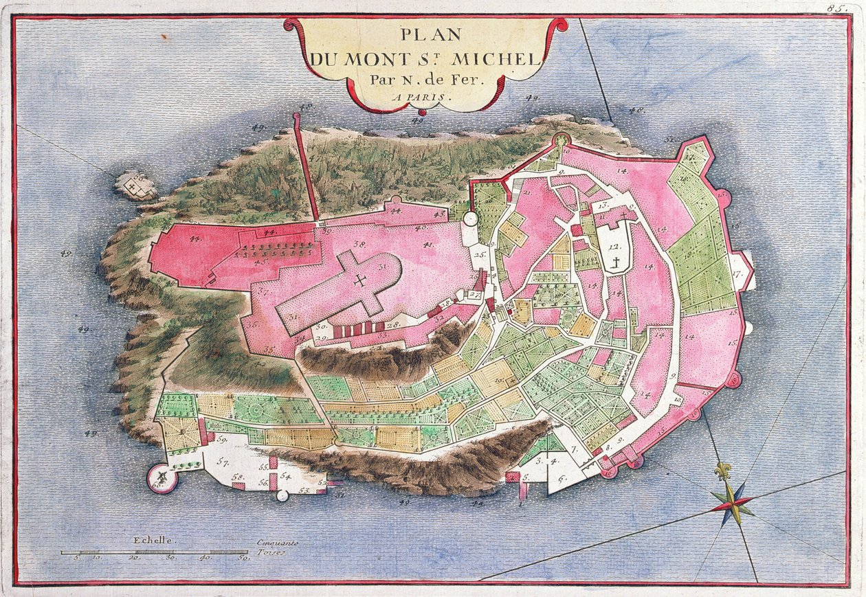 Plan av Mont Saint-Michel, 1703 av Nicolas de Fer