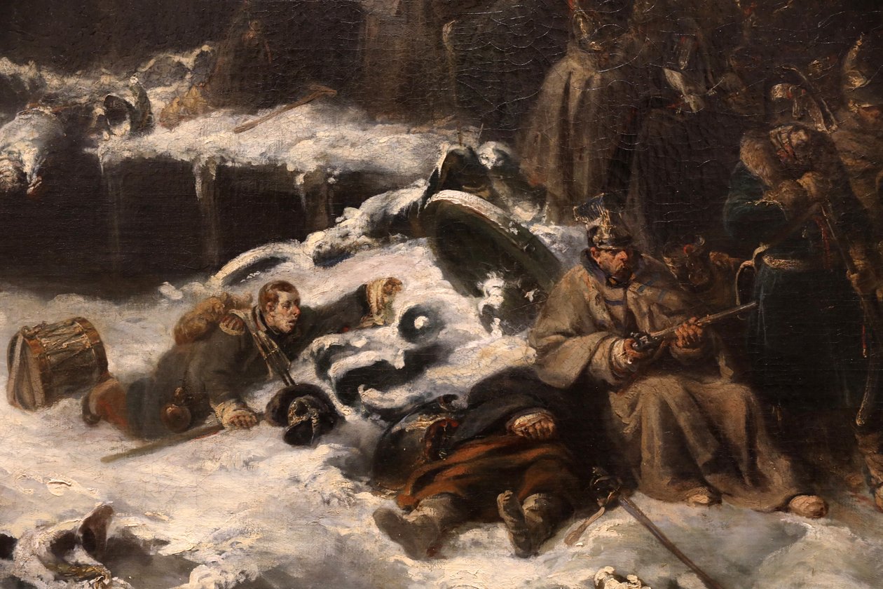 Napoleons hær trekker seg tilbake fra Russland, detalj, 1836 av Nicolas Toussaint Charlet