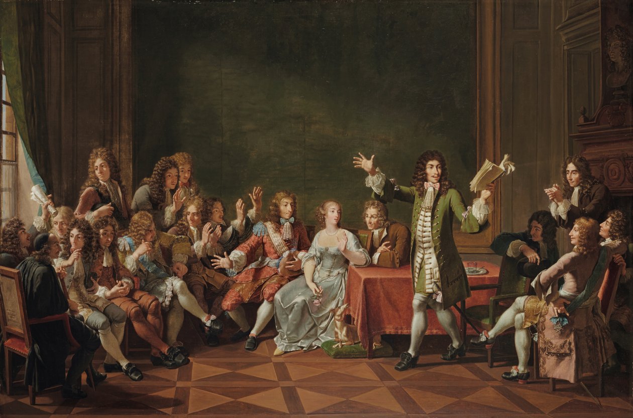 Molière leser Tartuffe hjemme hos Ninon de Lenclos av Nicolas Andre Monsiau
