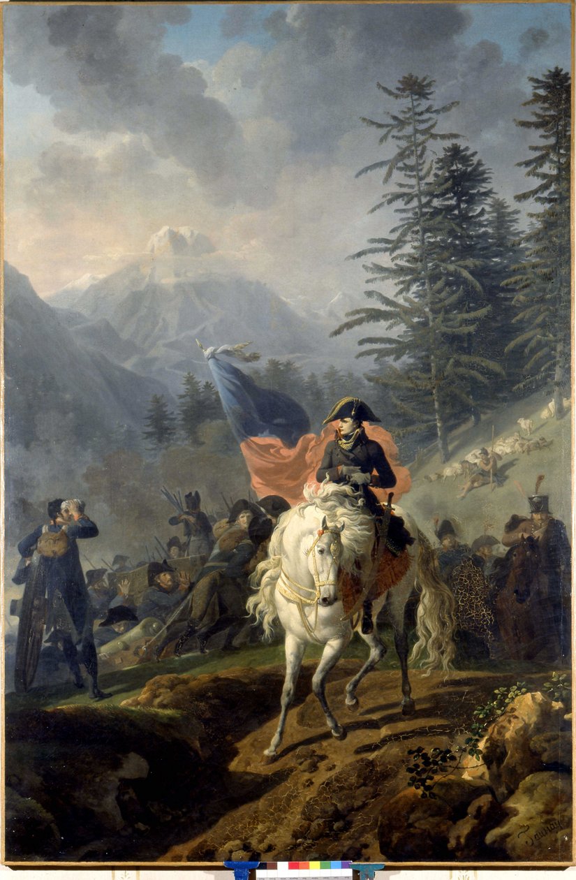 Napoleon Bonaparte krysset Col de Saint Bernard - av Nicolas-Antoine Taunay, oljemaleri av Nicolas Antoine Taunay