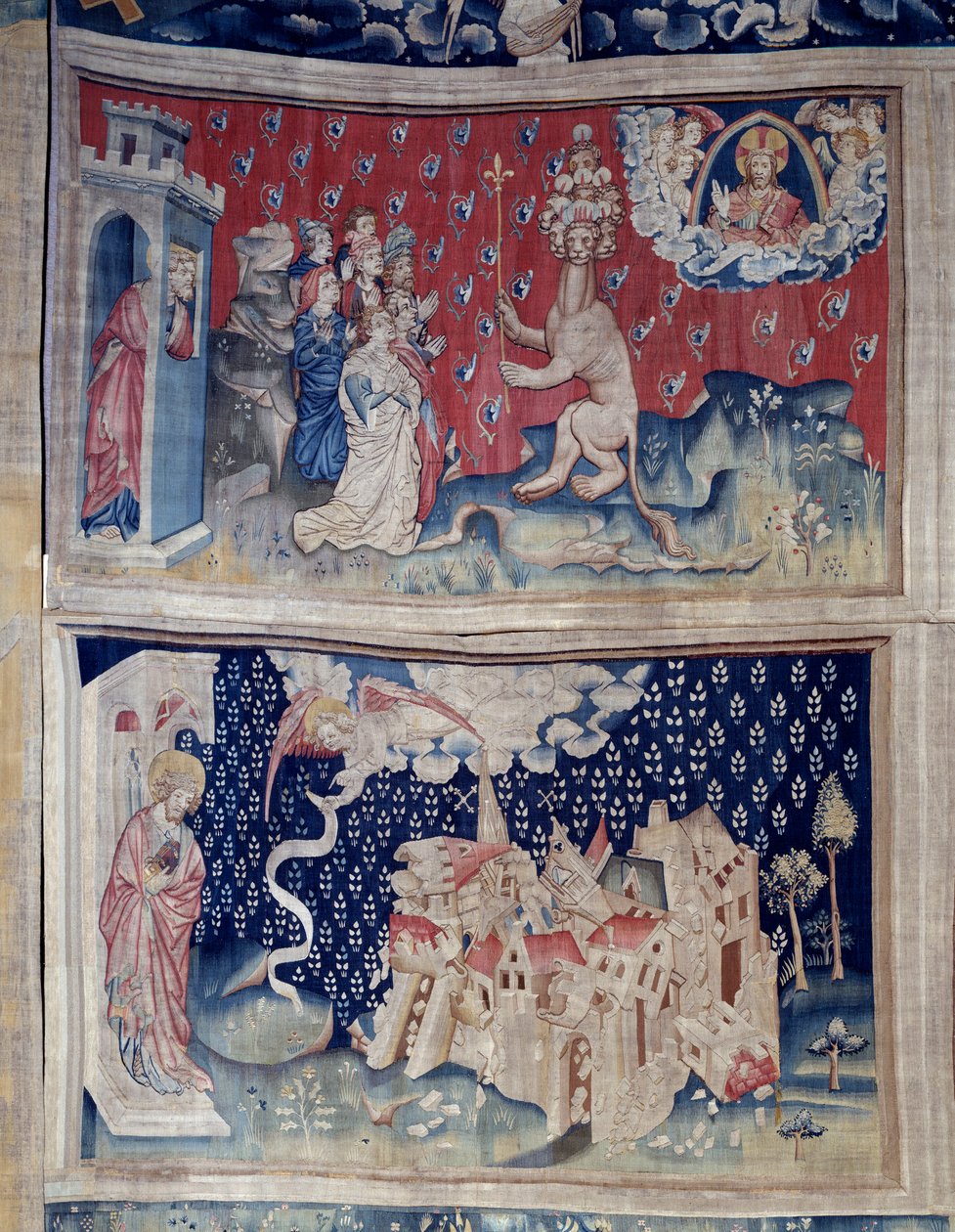 Åpenbaringens henging (1373-1383), n. 42: Tilbedelse av Beten (?). N. 49: Babylons fall. Tapetet av Nicolas Bataille (1330-1405) av Nicolas Bataille