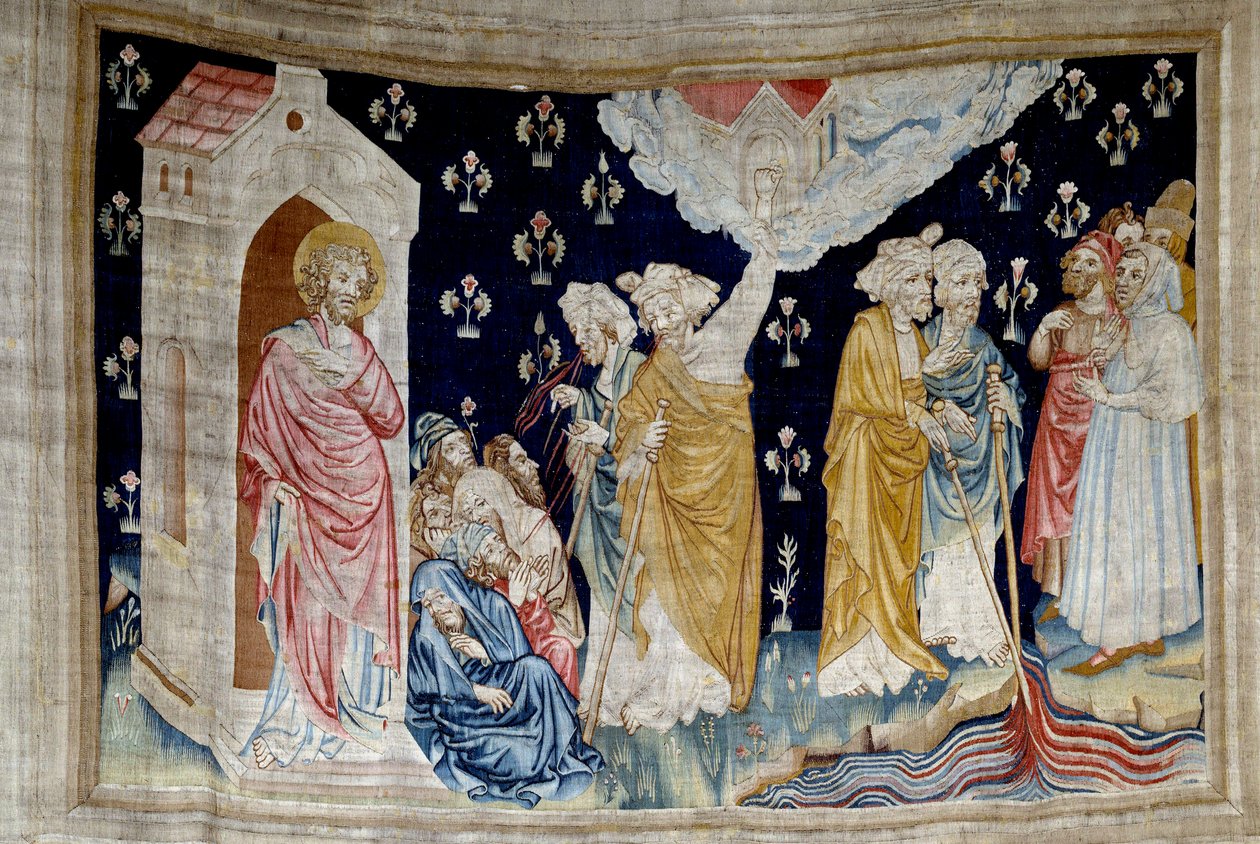 Åpenbaringens gardin (1373 -1383): himmelens ild (mørket). Tapetet av Nicolas Bataille (1330-1405) av Nicolas Bataille