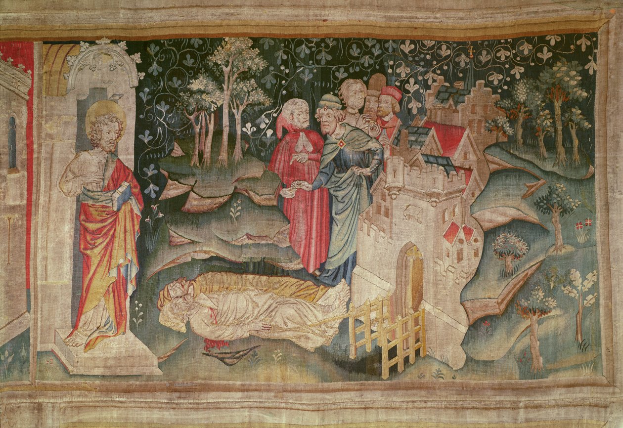 Menneskegleden etter de to vitners død, nr. 32 fra The Apocalypse of Angers, 1373-87 av Nicolas Bataille