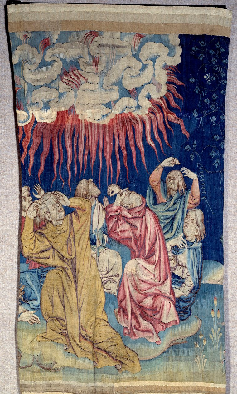 Åpenbaringens gardin (1373 -1383): himmelens ild (mørket). Tapetet av Nicolas Bataille (1330-1405) av Nicolas Bataille