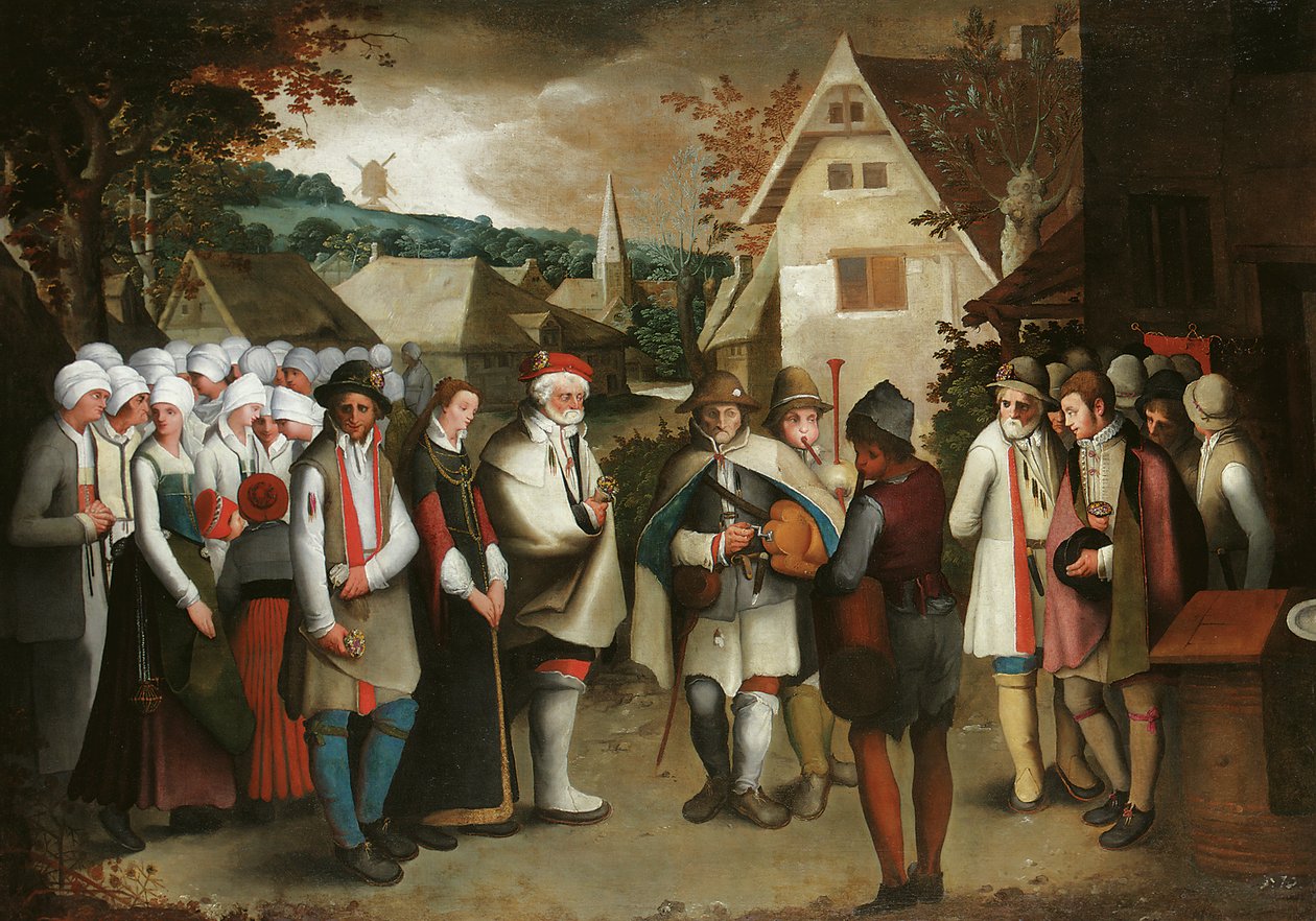 En bryllupsprosesjon gjennom en by av Nicolas Baullery