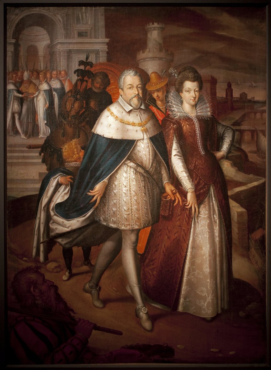 Portrett av Francois I de Medicis (1541-1587), storhertug av Toscana og hans datter Marie de Medicis (1575-1642), fremtidig dronning av Frankrike. Hertugen har halskjedet av Order of the Golden Fleece. Maleri av Nicolas Bollery (død 1630), olje på lerret av Nicolas Baullery