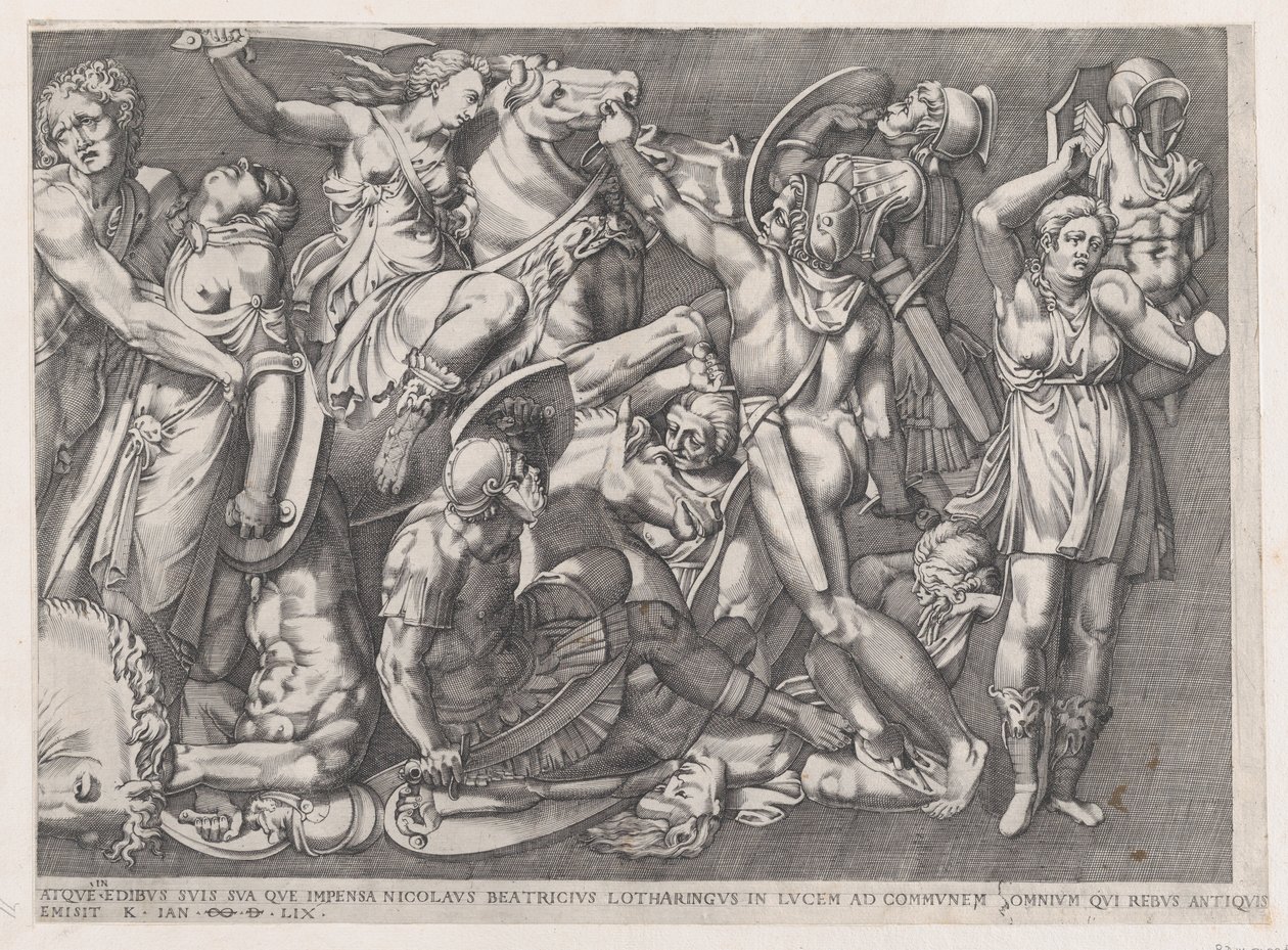 Mirror of Roman Magnificence: Battle of the Amazons, 1559., 1559. av Nicolas Beatrizet
