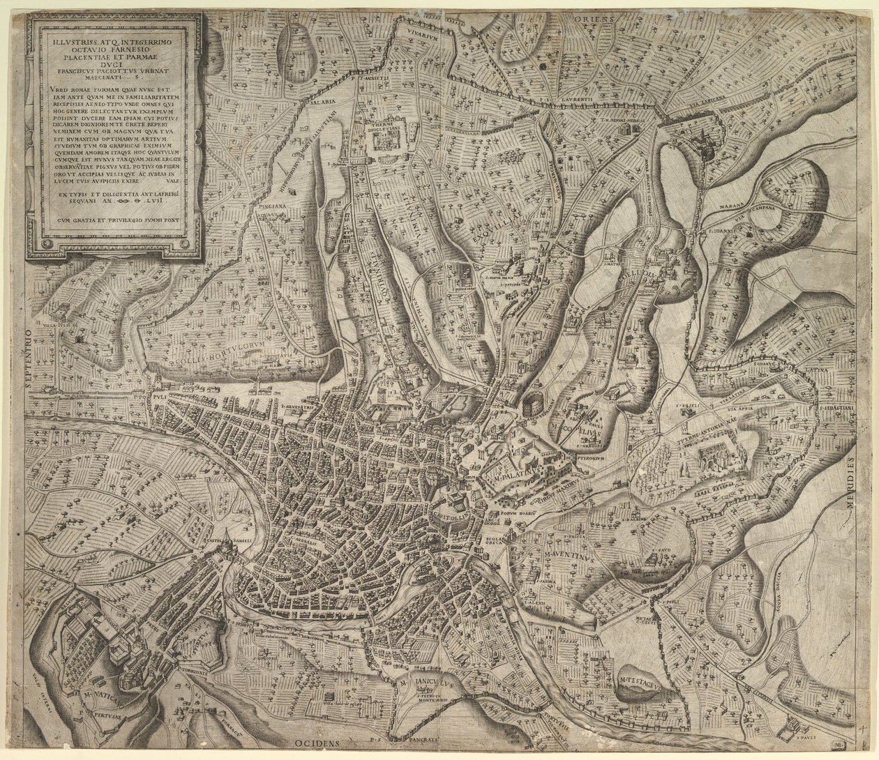 Mirror of Roman Magnificence: Utsikt over Roma fra vesten, 1557. av Nicolas Beatrizet