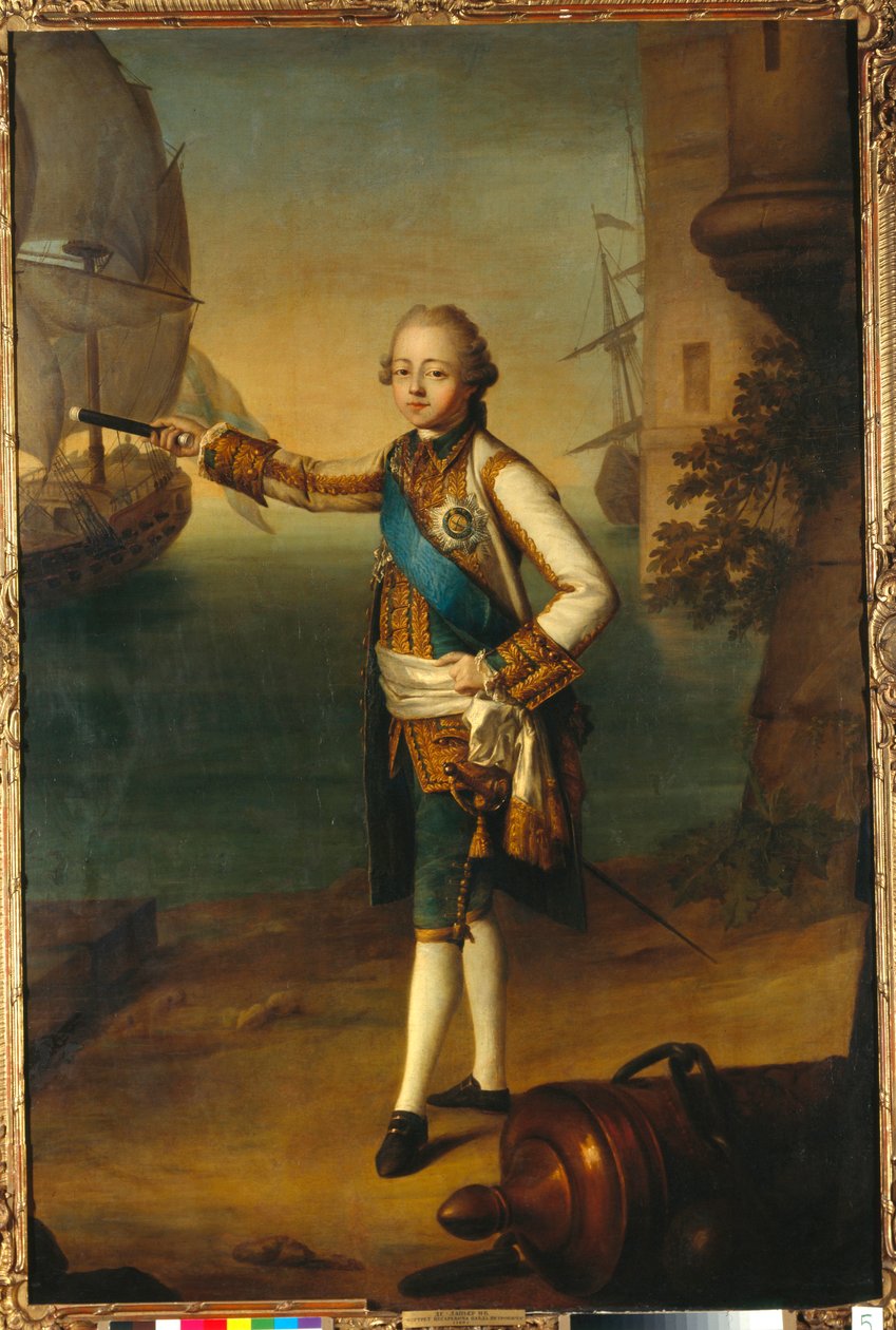 Portrett av storhertug Pavel Petrovich (1754-1801, Paul I av Russland) i Admiral Uniform (Portrett av storhertug Pavel Petrovich i Admiral Uniform) - Maleri av Nicolas Benjamin Delapierre (1739-1802), olje på lerret av Nicolas Benjamin Delapierre