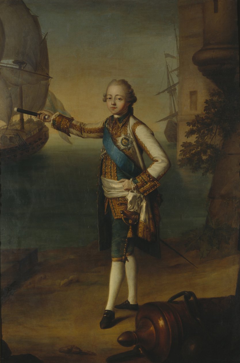 Portrett av storhertug Pavel Petrovich 1754-1801 i Admiral Uniform, 1769 av Nicolas Benjamin Delapierre