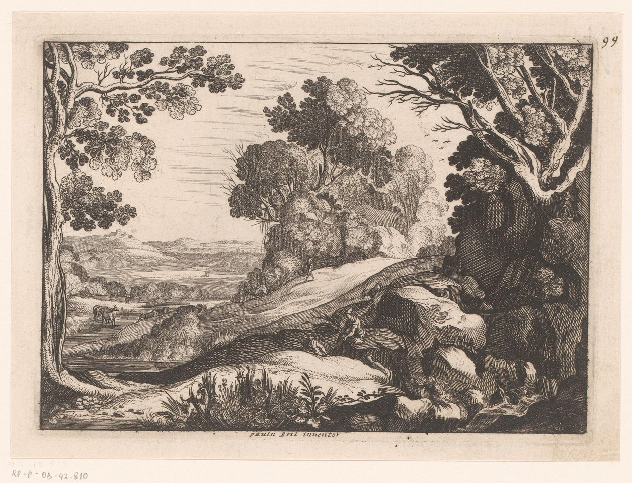 Kupert landskap med to geitegjetere Idealiserte landskap (serietittel) av Nicolas Cochin (attributed to)