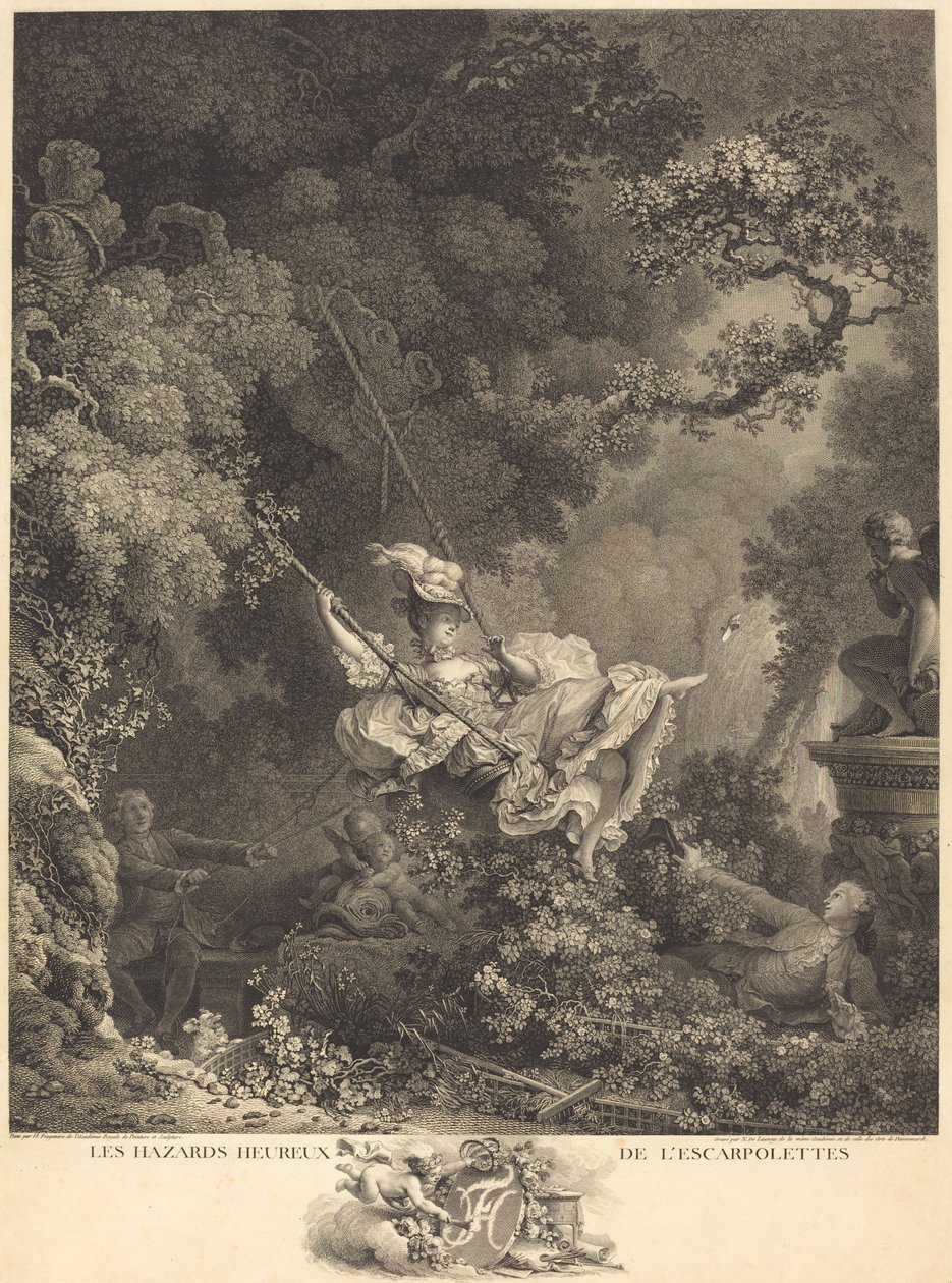 Escarpolettens lykkelige farer av Nicolas Delaunay after Jean Honoré Fragonard