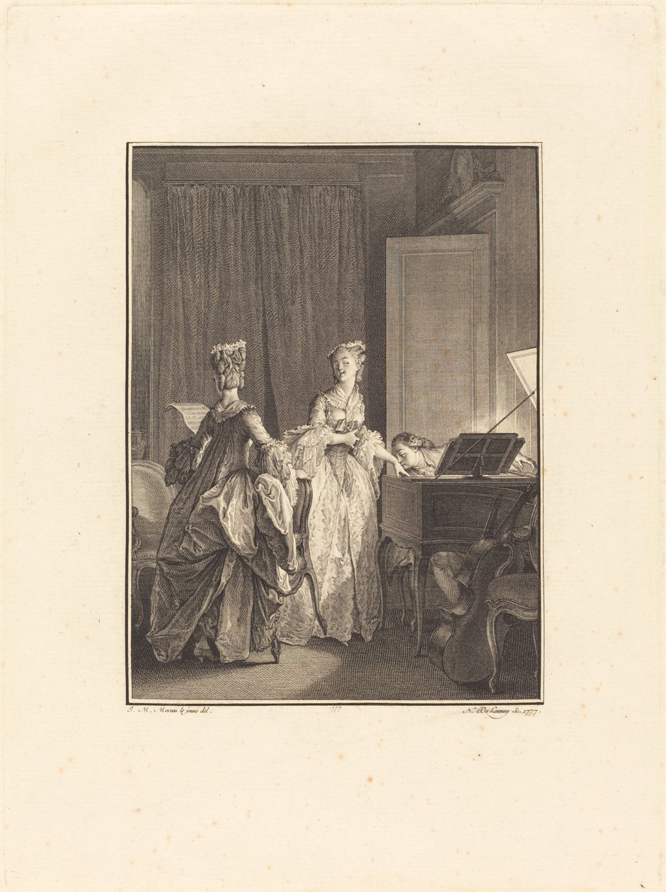 Han påførte denne hånden et kyss som jeg følte på hjertet mitt av Nicolas Delaunay after Jean Michel Moreau