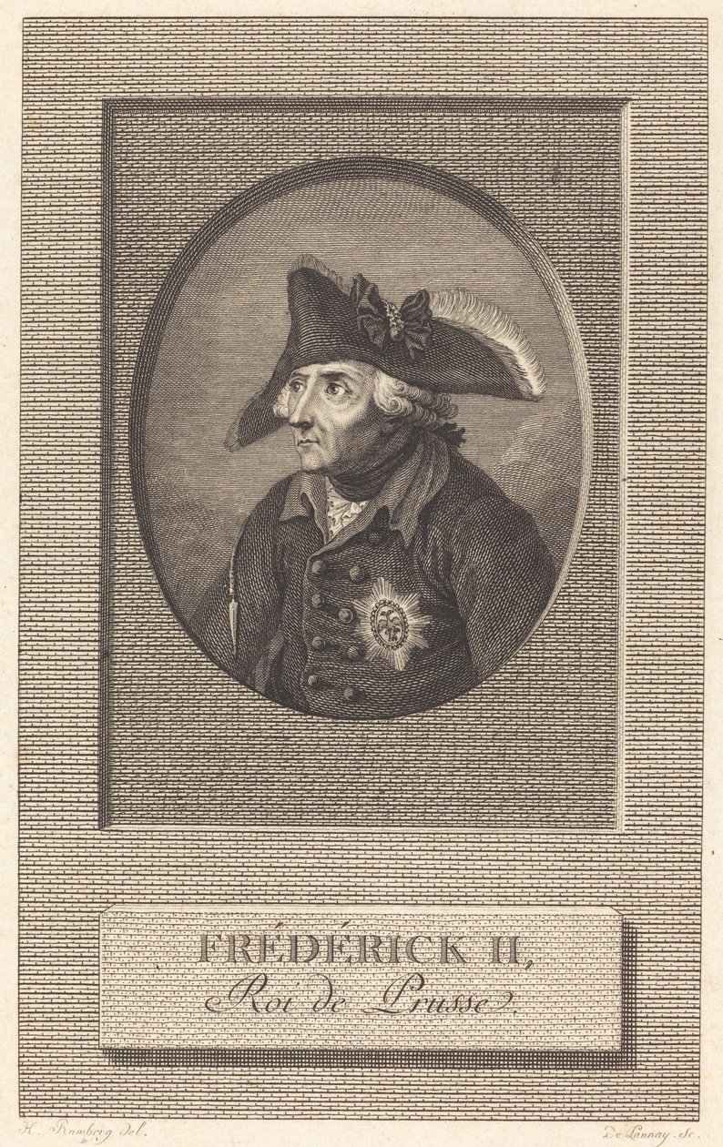 Fredrik den store, konge av Preussen av Nicolas Delaunay after Johann Heinrich Ramberg