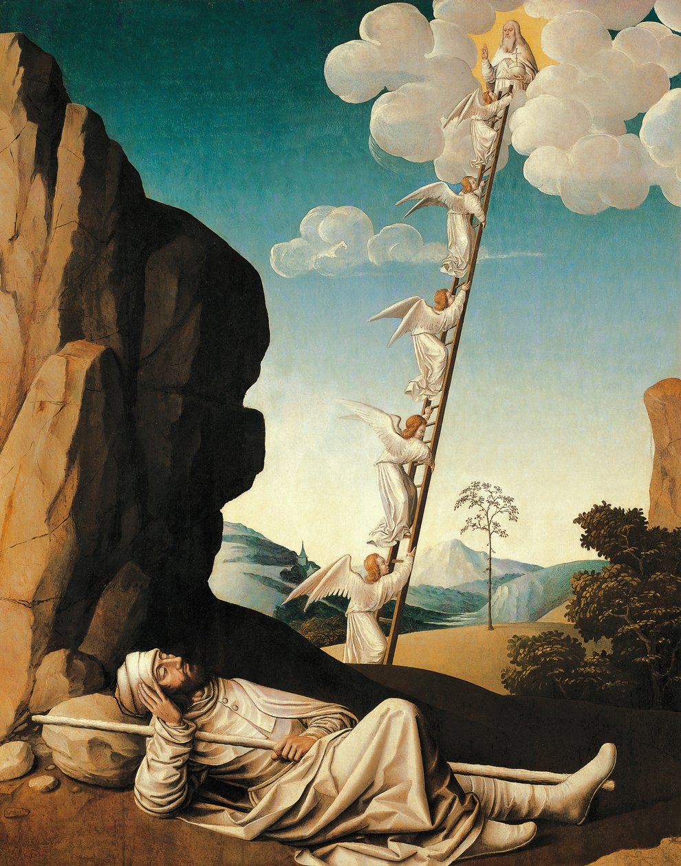 The dream of Jacob, ca 1500, av Nicolas Dipre (aktiv ca 1495-1532), olje på panel overført til lerret av Nicolas Dipre