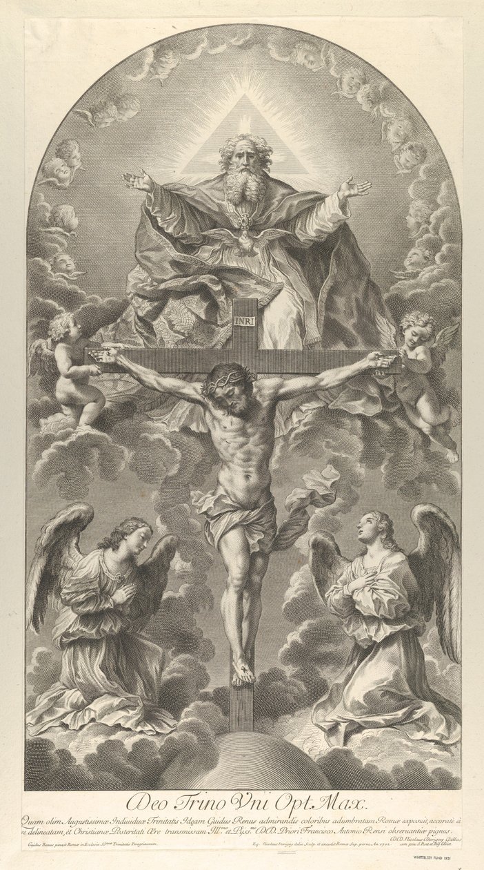 Den hellige treenighet, Kristus på korset flankert av to engler, Den Hellige Ånd som en due og..., 1702. av Nicolas Dorigny