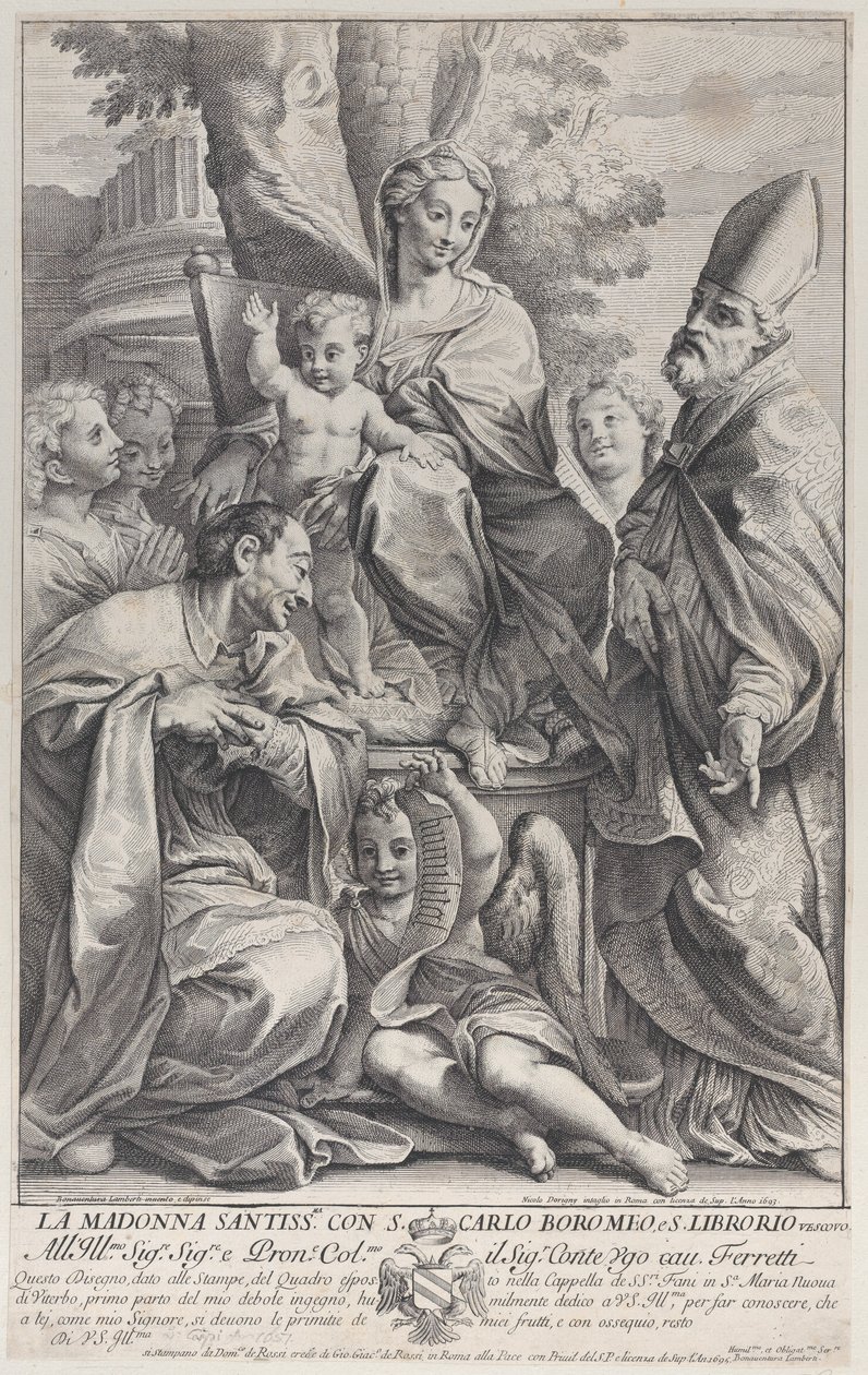Jomfru og barn med Saint Liborius og Carlo Borromeo, 1693-95., 1693-95. av Nicolas Dorigny