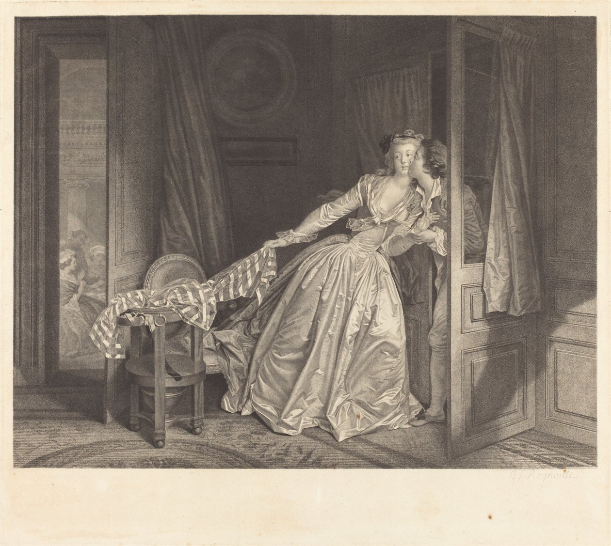 Det stjålne kysset av Nicolas François Regnault after Jean Honoré Fragonard