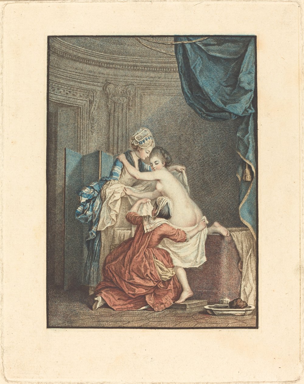 Le bain (badet) av Nicolas François Regnault after Pierre Antoine Baudouin