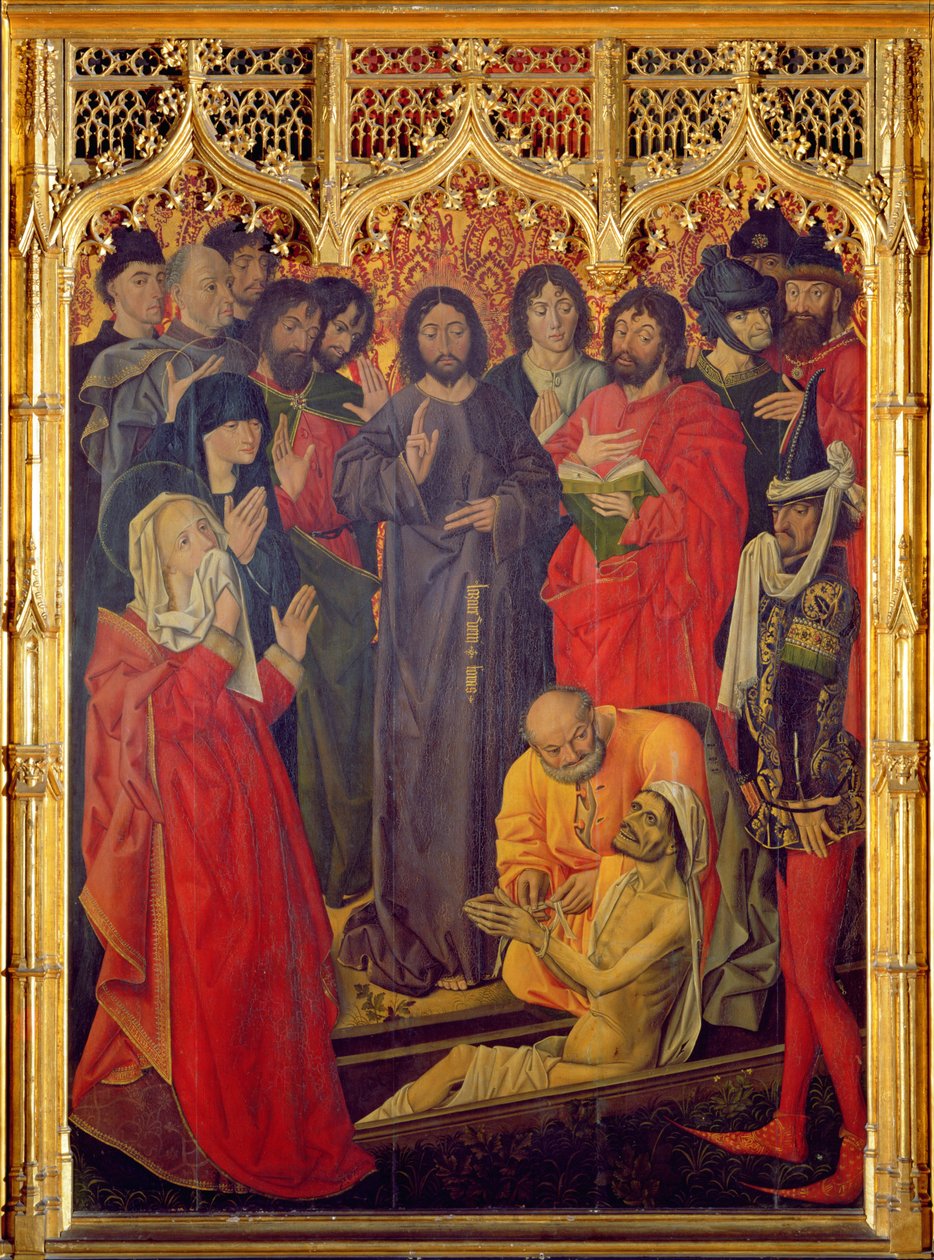 The Resurrection of Lazarus Triptych, sentralpanel til Lasarus som reiser seg fra kisten hans, 1461 av Nicolas Froment