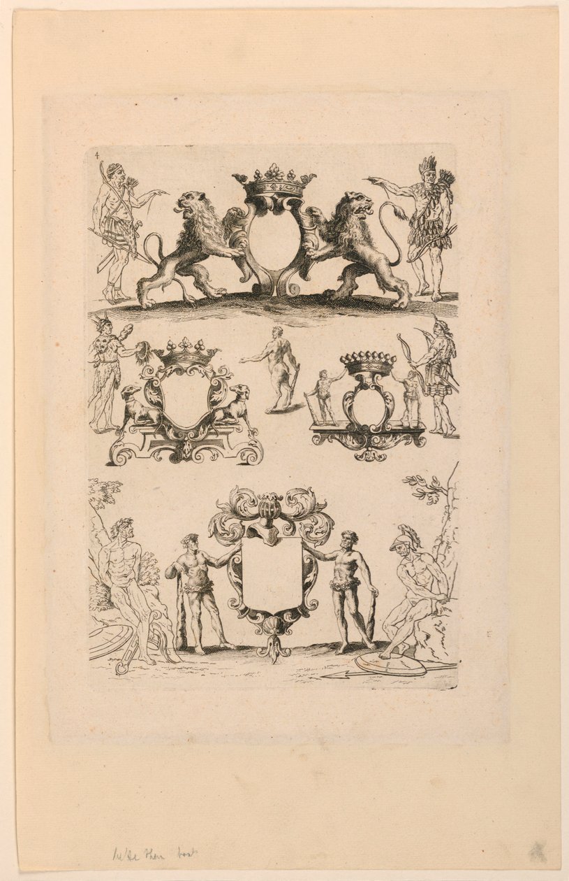 Design for våpenskjold, fra "Livre de Cartouches" av Nicolas Guerard