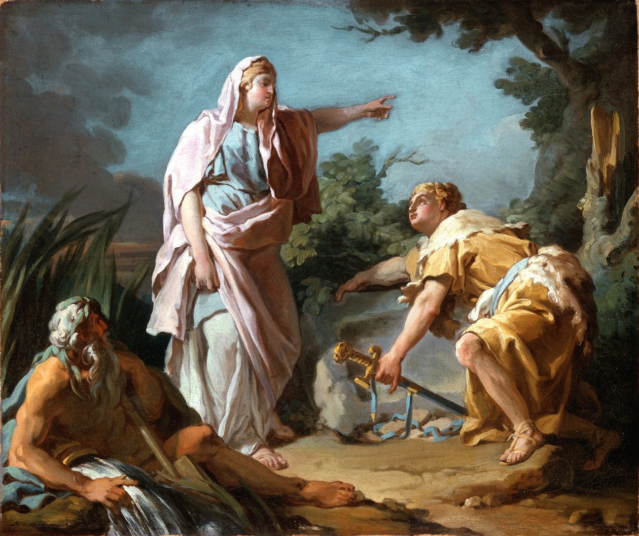 Aethra viser sønnen Theseus stedet hvor hans far hadde gjemt armene sine, 1768 av Nicolas Guy Brenet