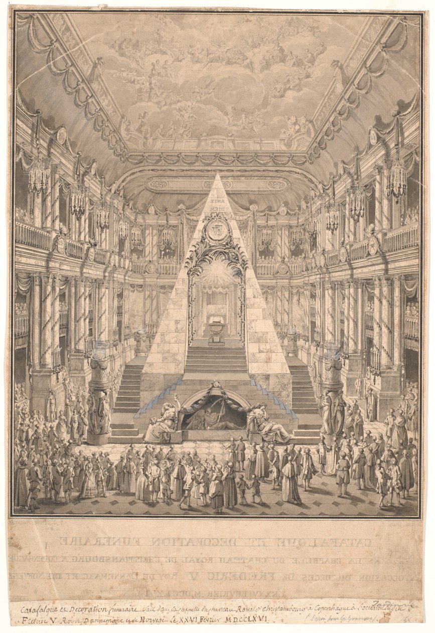 Christiansborg slottskapell med Frederik Vs katafalk av Nicolas Henri Jardin