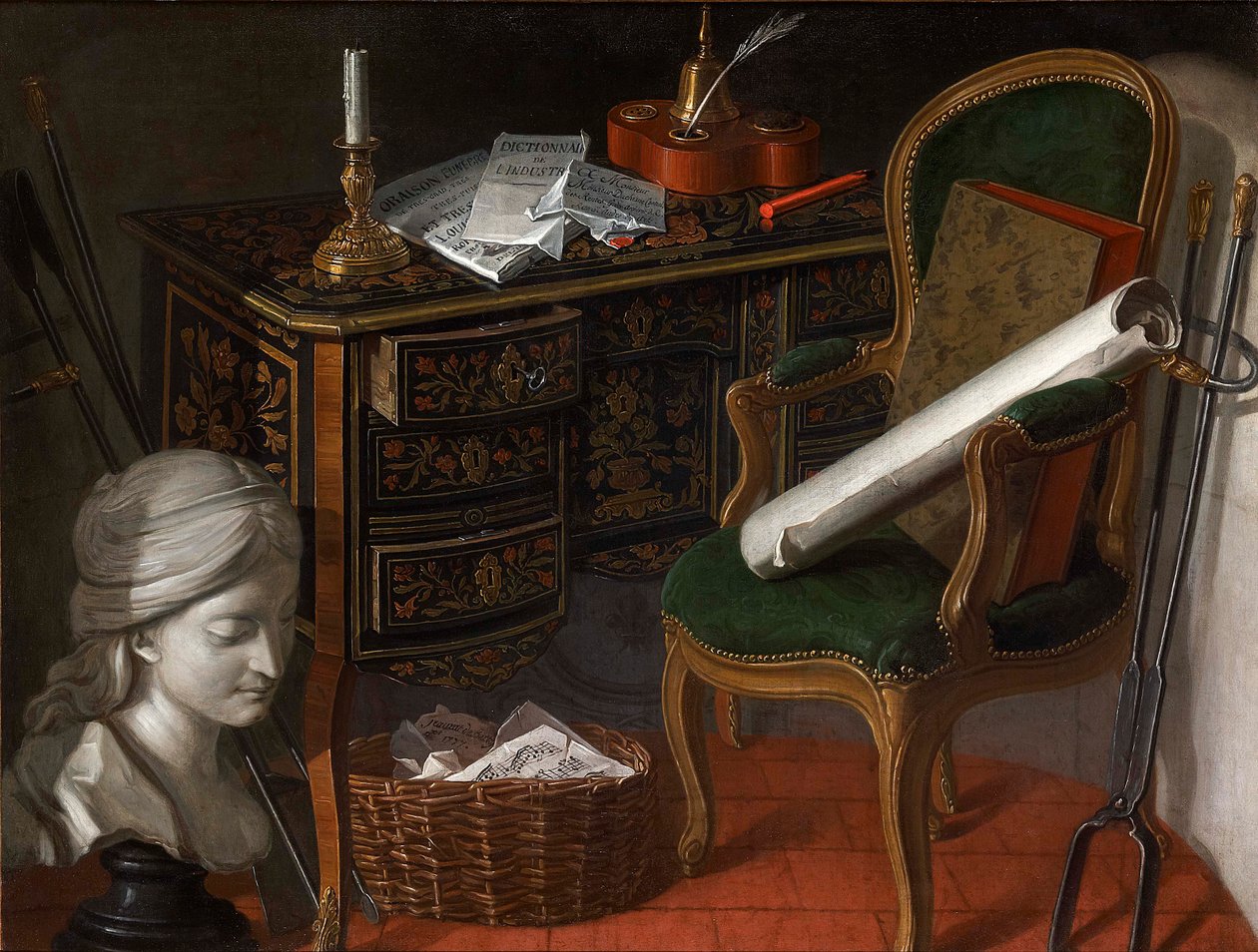En av et par Devants de Cheminée: A Writing Desk, 1777 av Nicolas Henri Jeaurat de Bertry