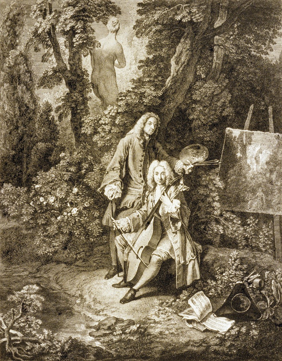 Herrer fra Jullienne og Watteau i en park etter maleri av Watteau av Nicolas Henri Tardieu