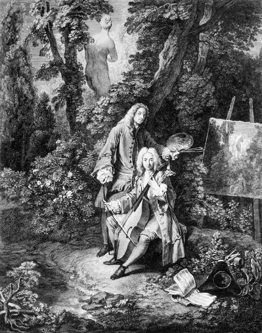 Maleren Jean Antoine Watteau (1684-1721) og hans venn Jean De Jullienne (1686-1766), gravering av Nicolas Henri Tardieu av Nicolas Henri Tardieu