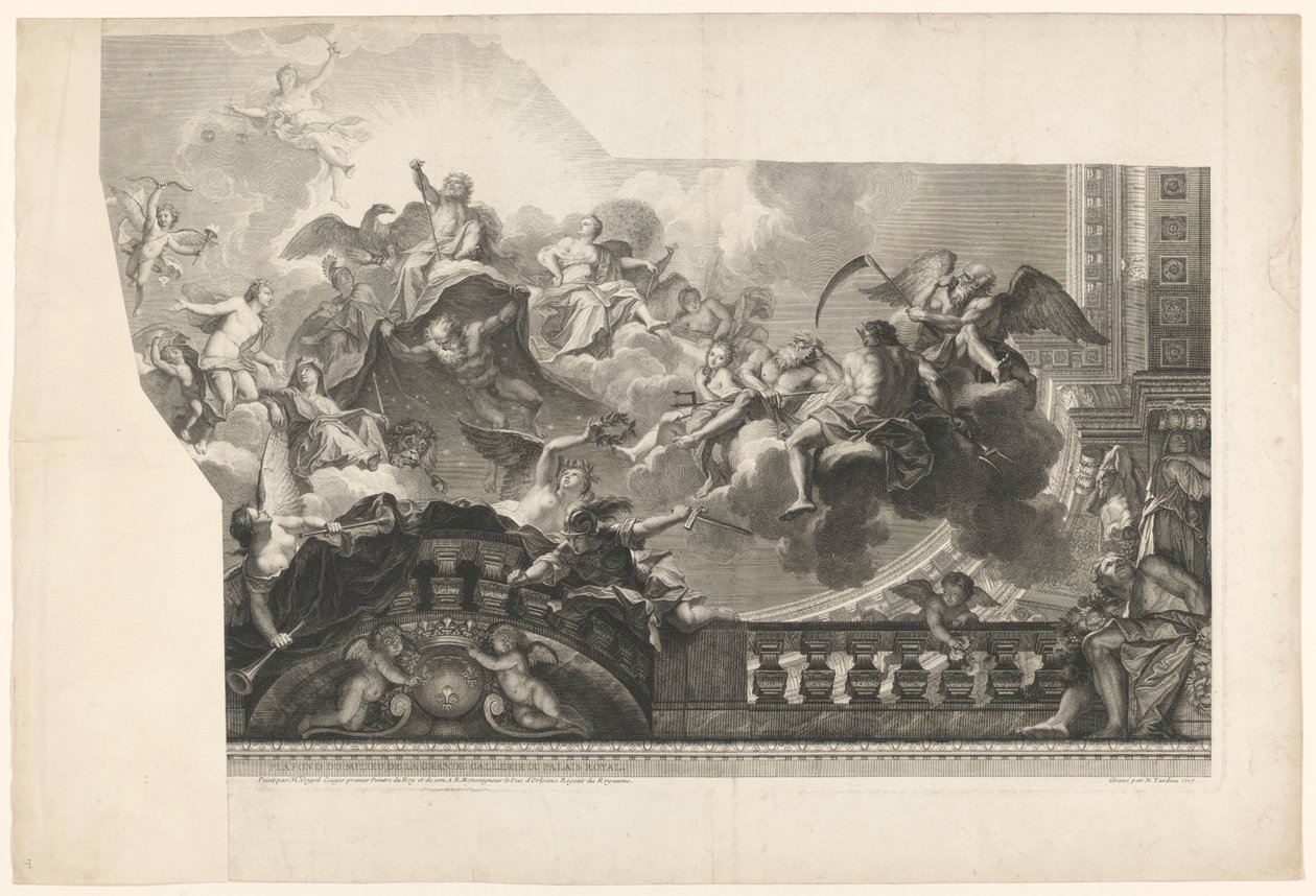 Takmaleri med samling av guder (plate 2) Plafond du Milieu de la Grande Gallerie du Palais Royal (tittel på objekt) av Nicolas Henri Tardieu