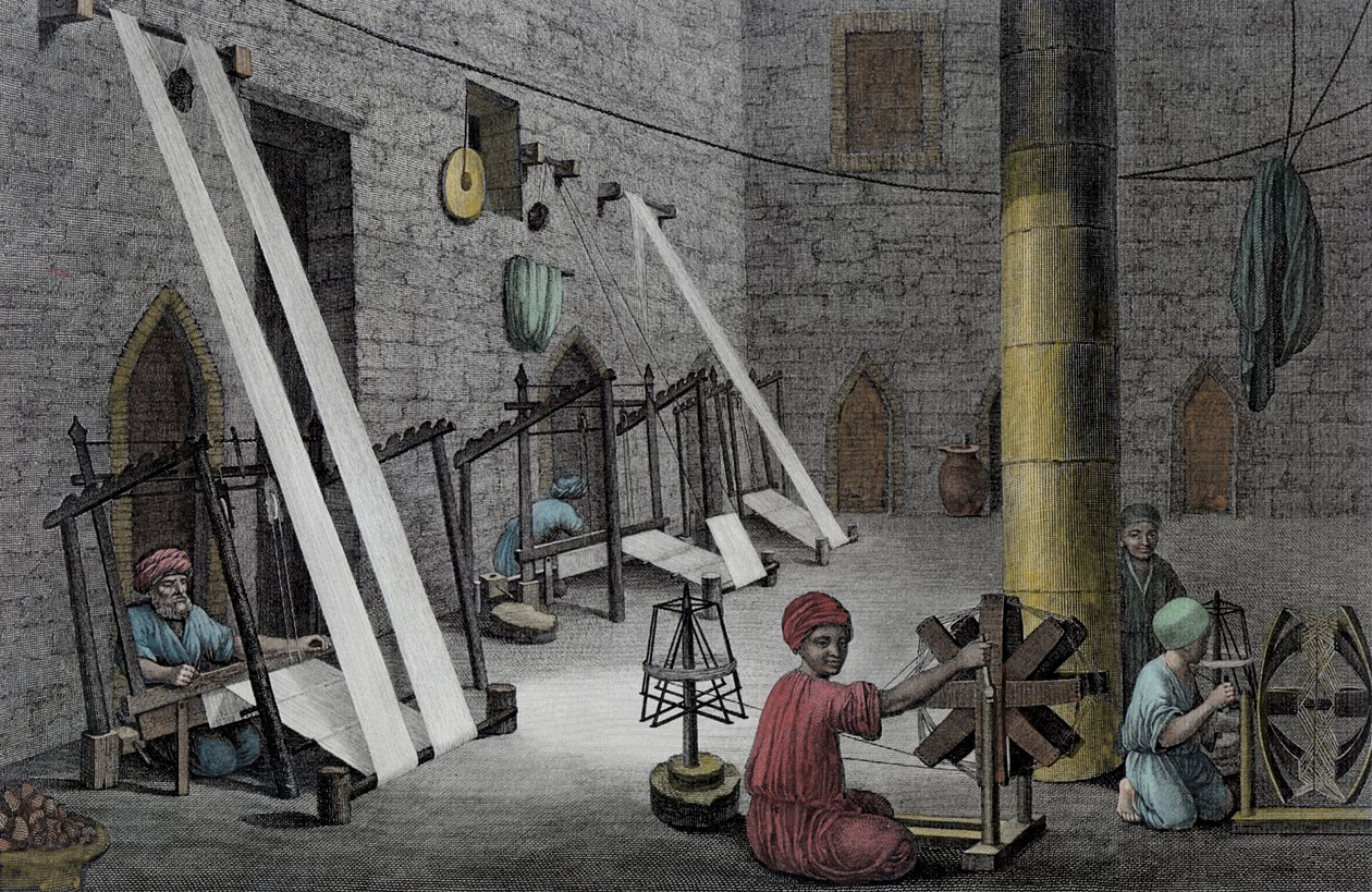 Interiør av et veververksted, fra bind II Arts and Trades av 