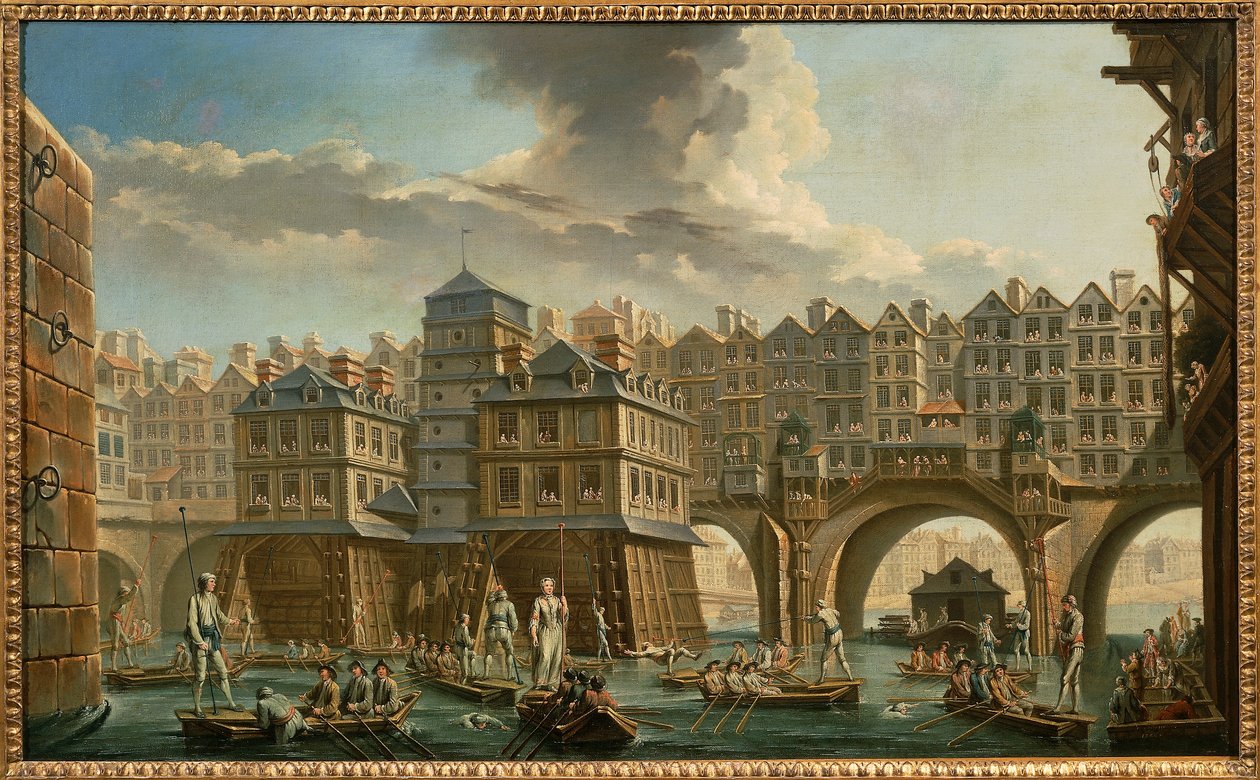 Paris, båtmannsdyst mellom Pont Notre-Dame og Pont au Change av Nicolas and Jean Baptiste Raguenet
