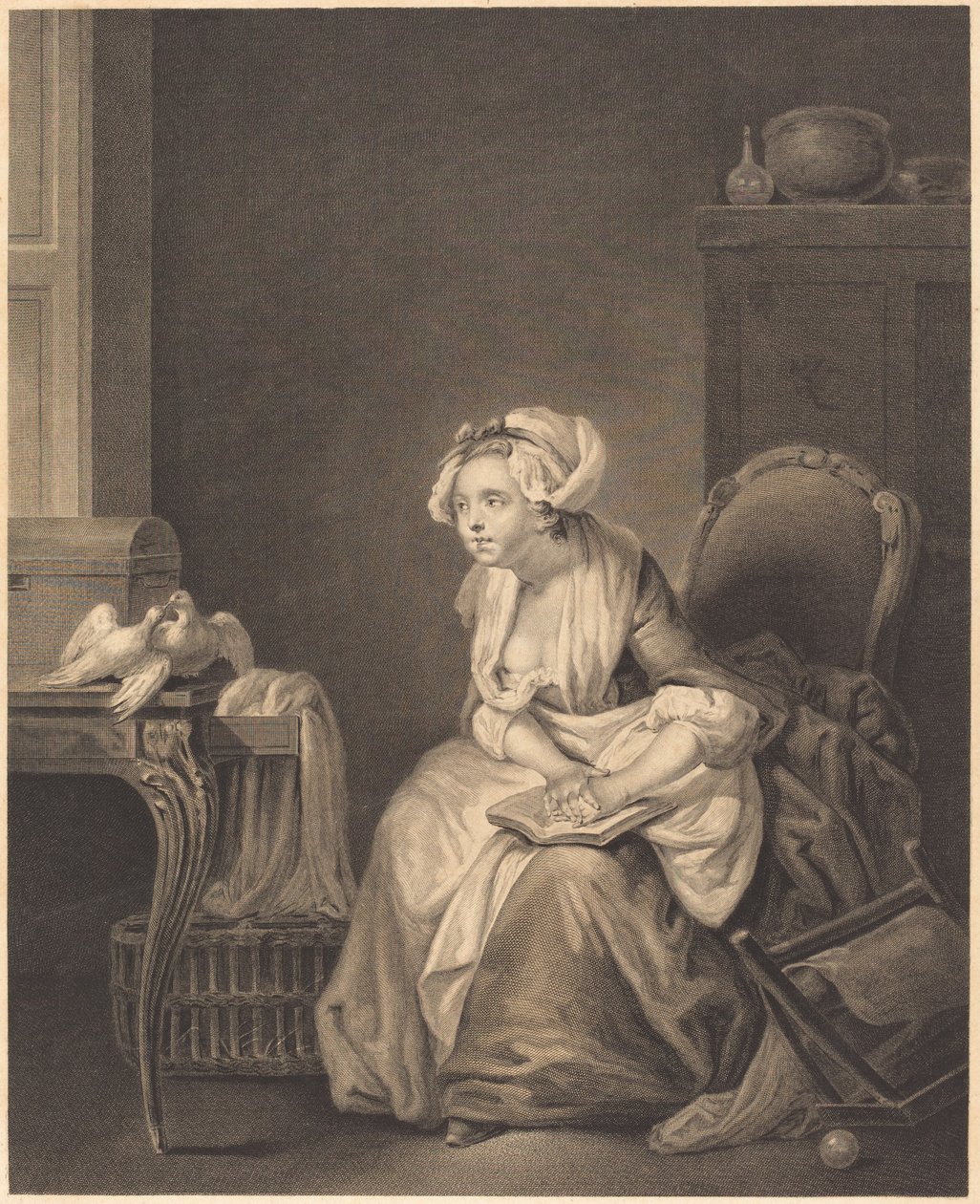 Den første kjærlighetstimen av Nicolas Joseph Voyez after Jean Baptiste Greuze