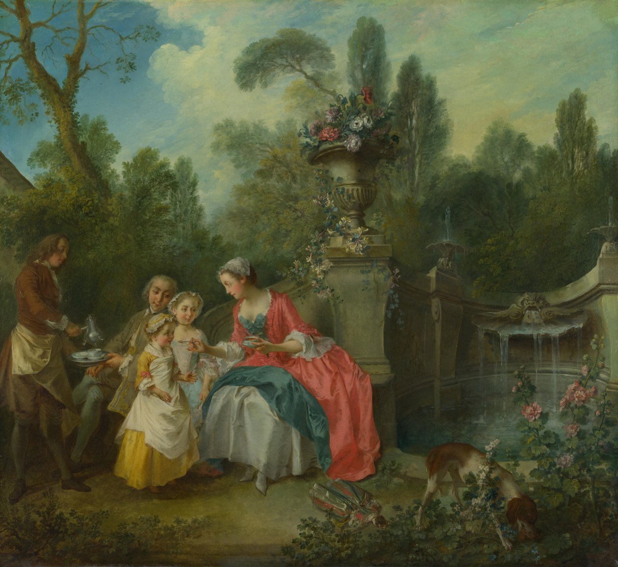 En dame i en hage tar kaffe med noen barn, ca 1742 av Nicolas Lancret
