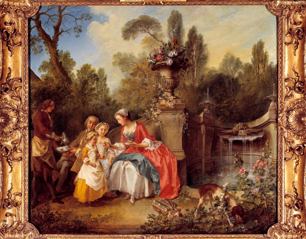 En kvinne i en hage tar kaffe med barn eller en kopp sjokolade Maleri av Nicolas Lancret (1690-1743) av Nicolas Lancret