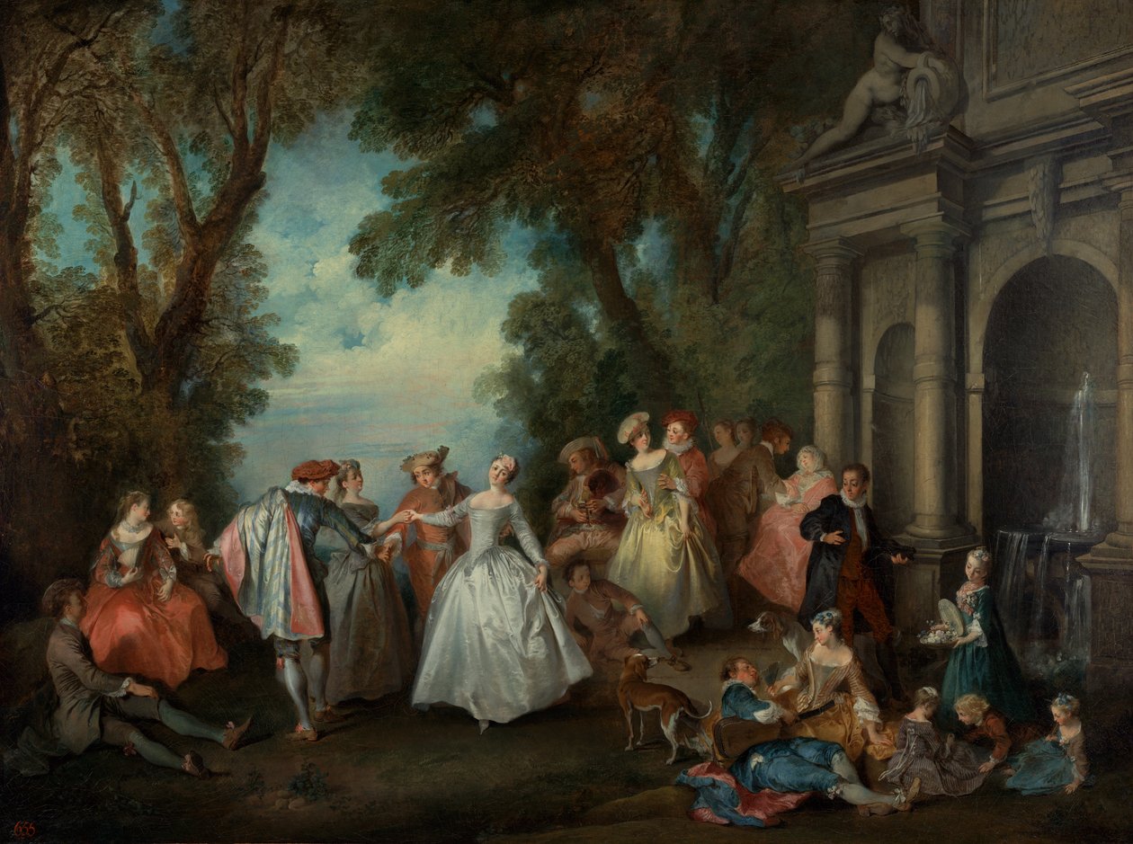 Dans foran en fontene, ca. 1724 (olje på lerret) av Nicolas Lancret