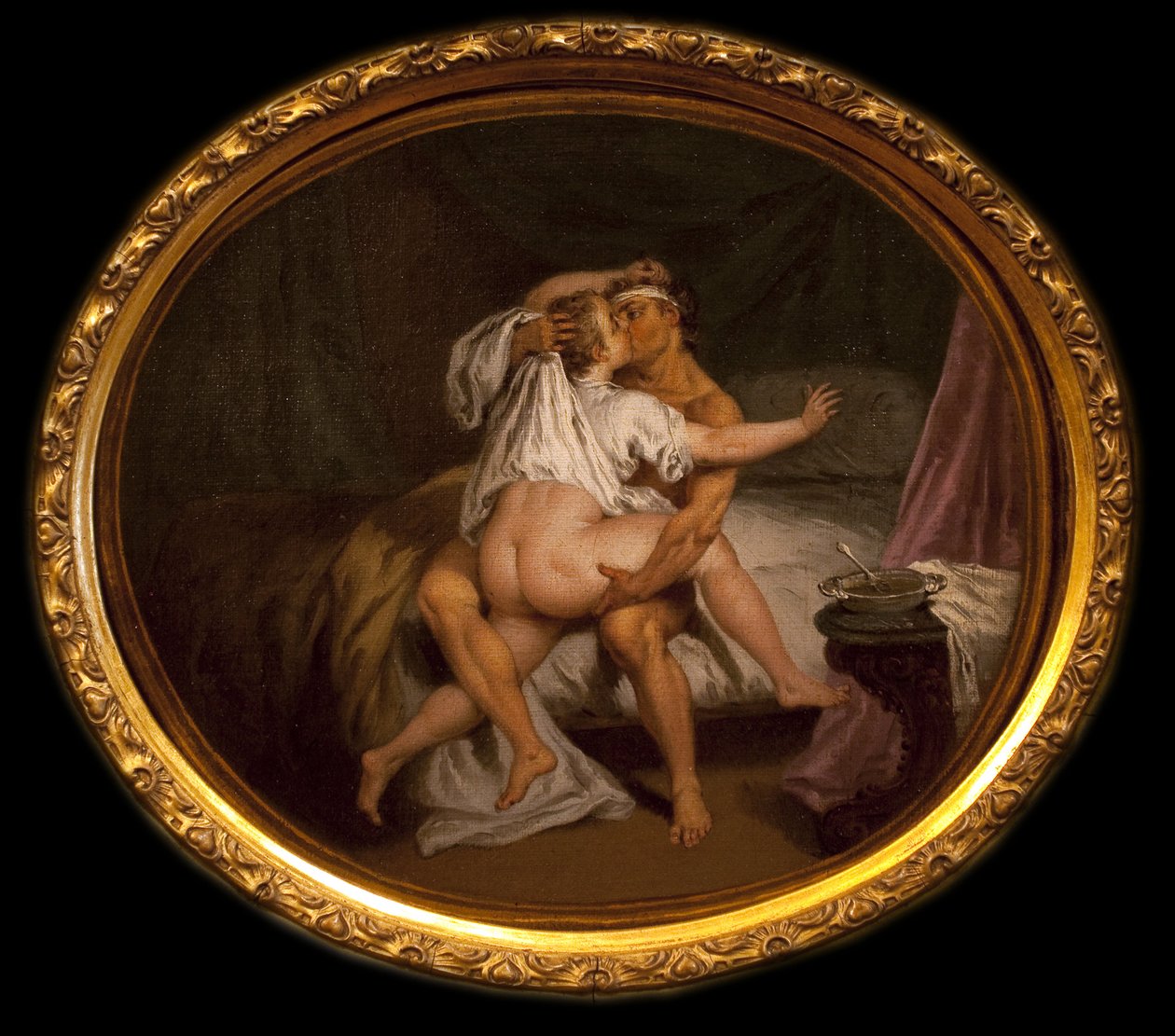 Galant scene i en brennevin. Maleri av Nicolas Lancret (1690-1743), olje på lerret. Fransk kunst av Nicolas Lancret
