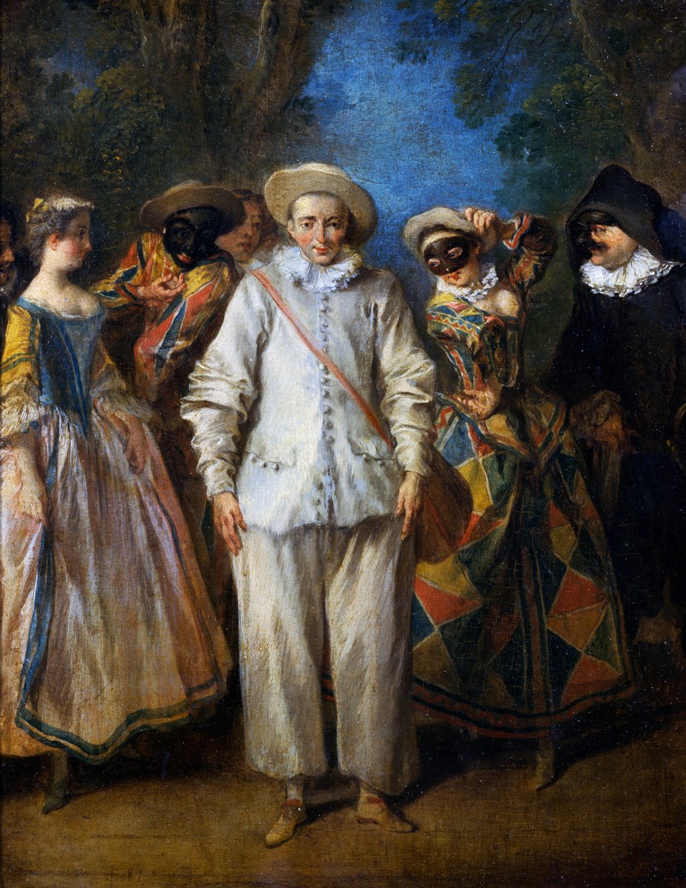 Skuespillerne i den italienske komedien, av Nicolas Lancret (1690-1743), olje på panel, 25,5x22 cm. Frankrike av Nicolas Lancret