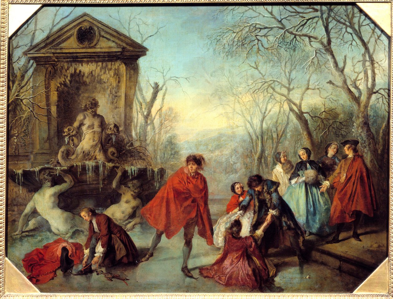 Vinterskøyter på en gele innsjø. Maleri av Nicolas Lancret (1690-1743) 1738 Søn. 0,69x0,89 m av Nicolas Lancret