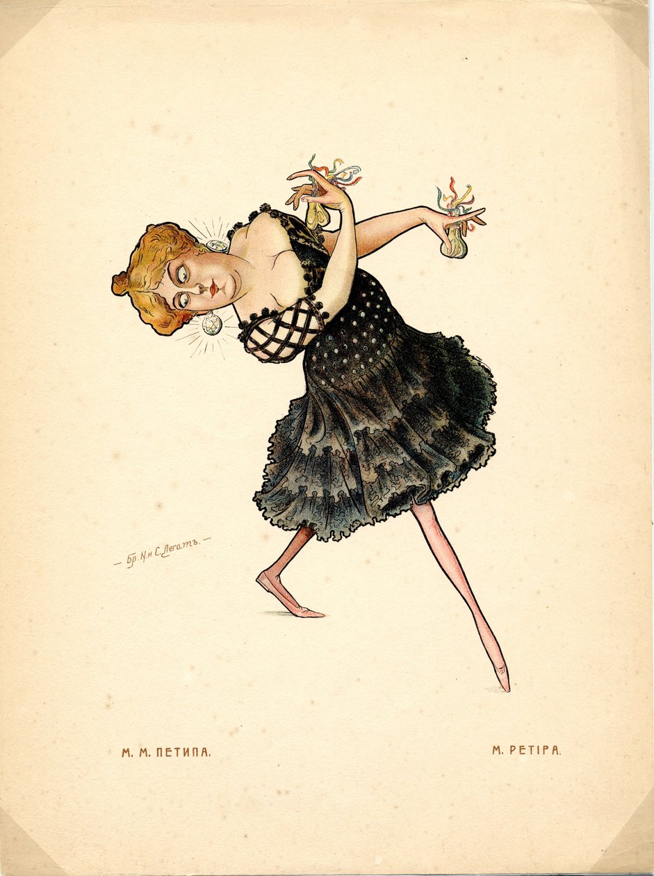 Portrett av Marie Petipa (1857-1930) Russisk ballerina - Litografi av Nikolai Gustavovich Legat (1869-1937), hentet fra Ballet russe en caricatures av Nicolas Legat