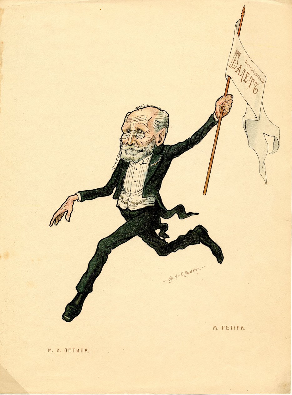 Portrett av Marius Petipa (1818-1910) fransk danser og koreograf - Litografi av Nikolai Gustavovich Legat (1869-1937), hentet fra Ballet russe en caricatures av Nicolas Legat