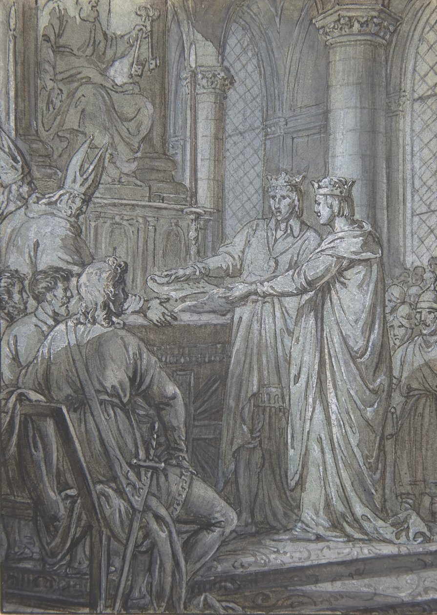 Louis III og Carloman gir biskopene av Riket forsikringen om deres troskap i 882, ca. 1791. av Nicolas Lejeune