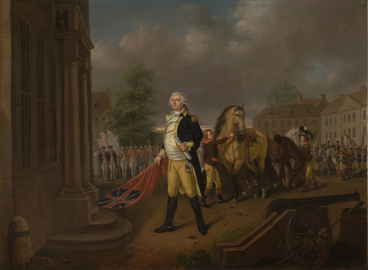 General Humphreys leverer standardene tatt i Yorktown til Congress Hall, Philadelphia av Nicolas Louis Albert Delerive