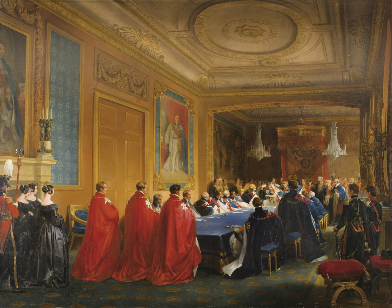 Louis-Philippe mottok strømpebåndsordenen fra hendene til en ung dronning Victoria, 1844 av Nicolas Louis Francois Gosse
